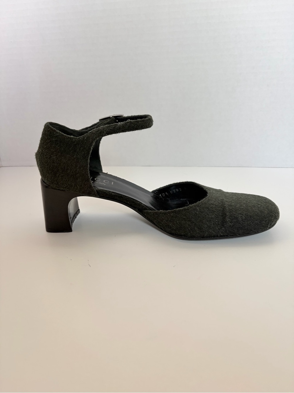 Gucci Vintage Block Heels Tom Ford Mary Jane Pumps Wool Dark Green Size 38